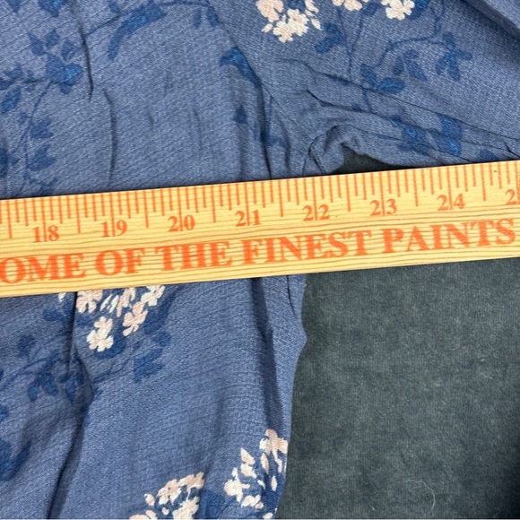 Lucky Brand Textured Button-up Blue Pleated 3/4 gathered Sleeve blouse Sz Lg - Picture 4 of 10